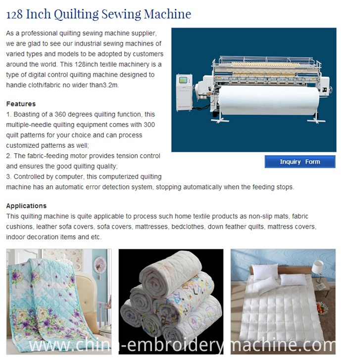 CS128 Computerized Frame Moved Lock Stitch Comforter and Mattresses Quilting Machine